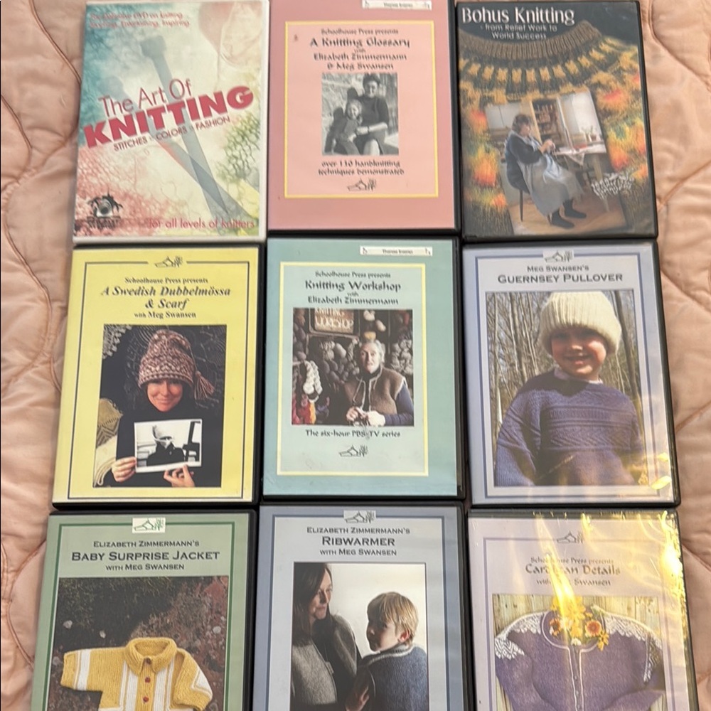 Set of 9 knitting DVD’s from Elizabeth Zimmerman, Meg Swanson and Bohus Knitting